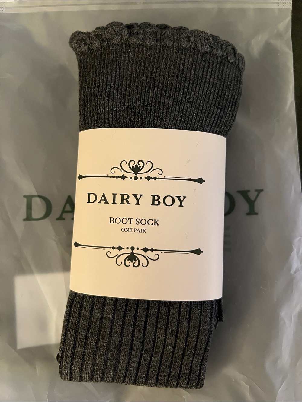 Dairy Boy Grey Lady Boot Socks M/L New With Tag & Bag Sold Out Viral - Picture 2 of 6
